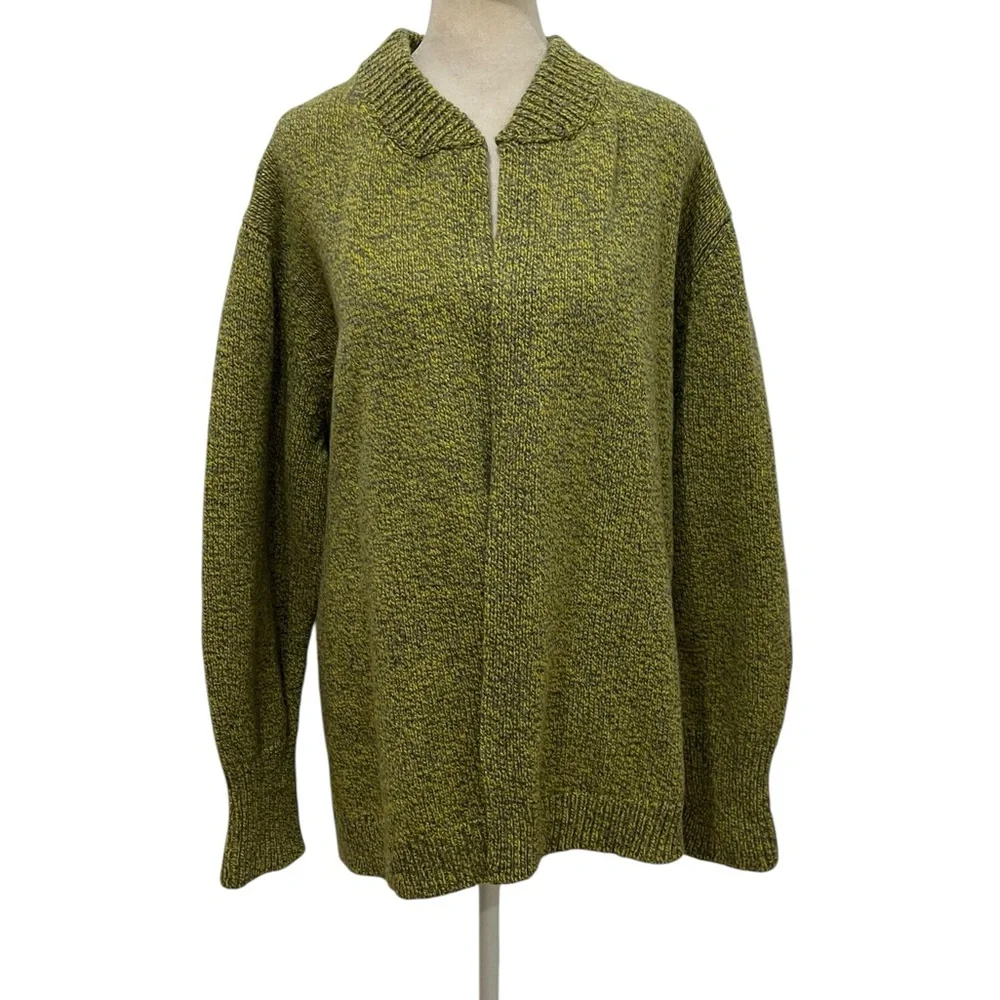 NWT FISHERMAN OUT OF IRELAND YELLOW/GREEN & GRAY WOOL CASHMERE CARDIGAN XXL - Picture 2 of 7